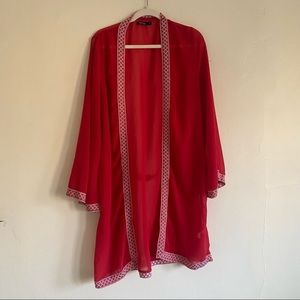 Boohoo Sheer Red Kimono Cover-up